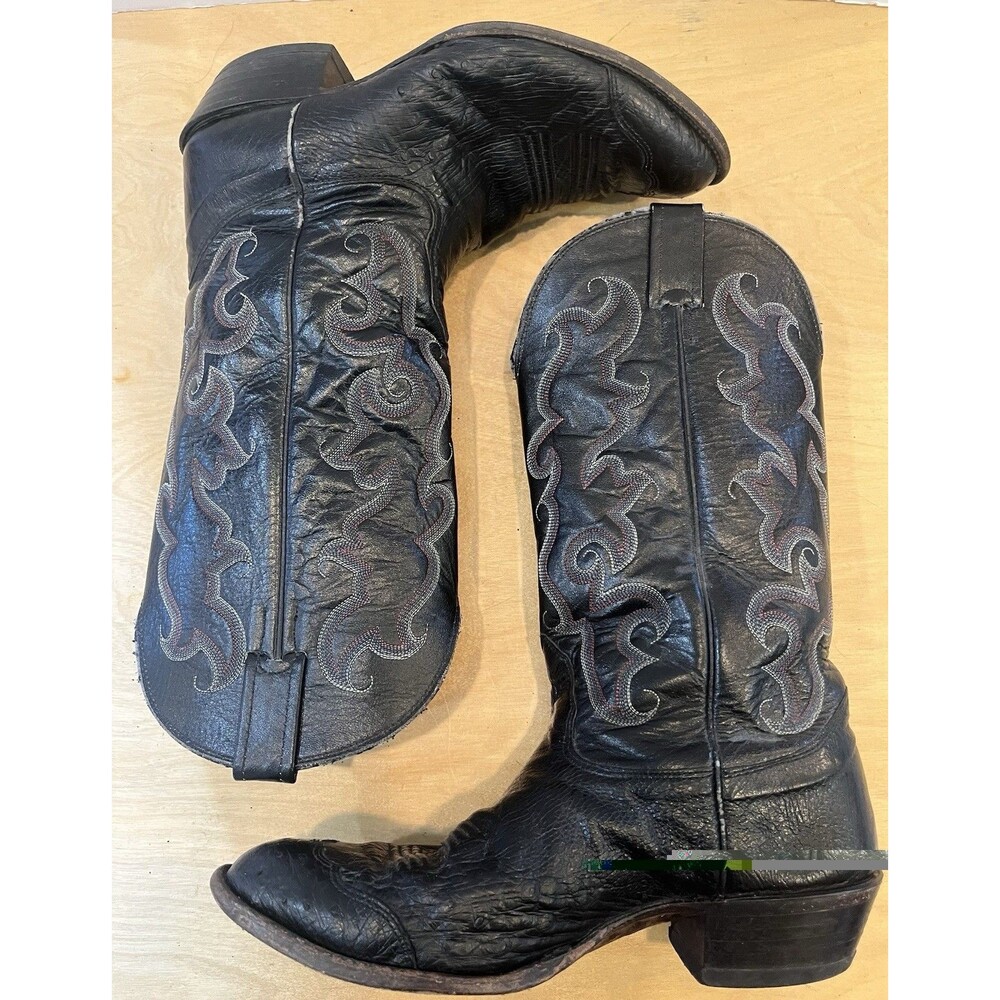 Nocona Western Boots Cowboy Mens 8.5 D Black Smooth Ostrich Vintage Wingtip